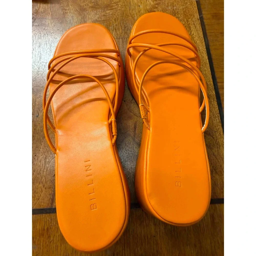 Billini Women's 10 Harris Orange Strappy Platform Sandals Chunky Wedge Slides